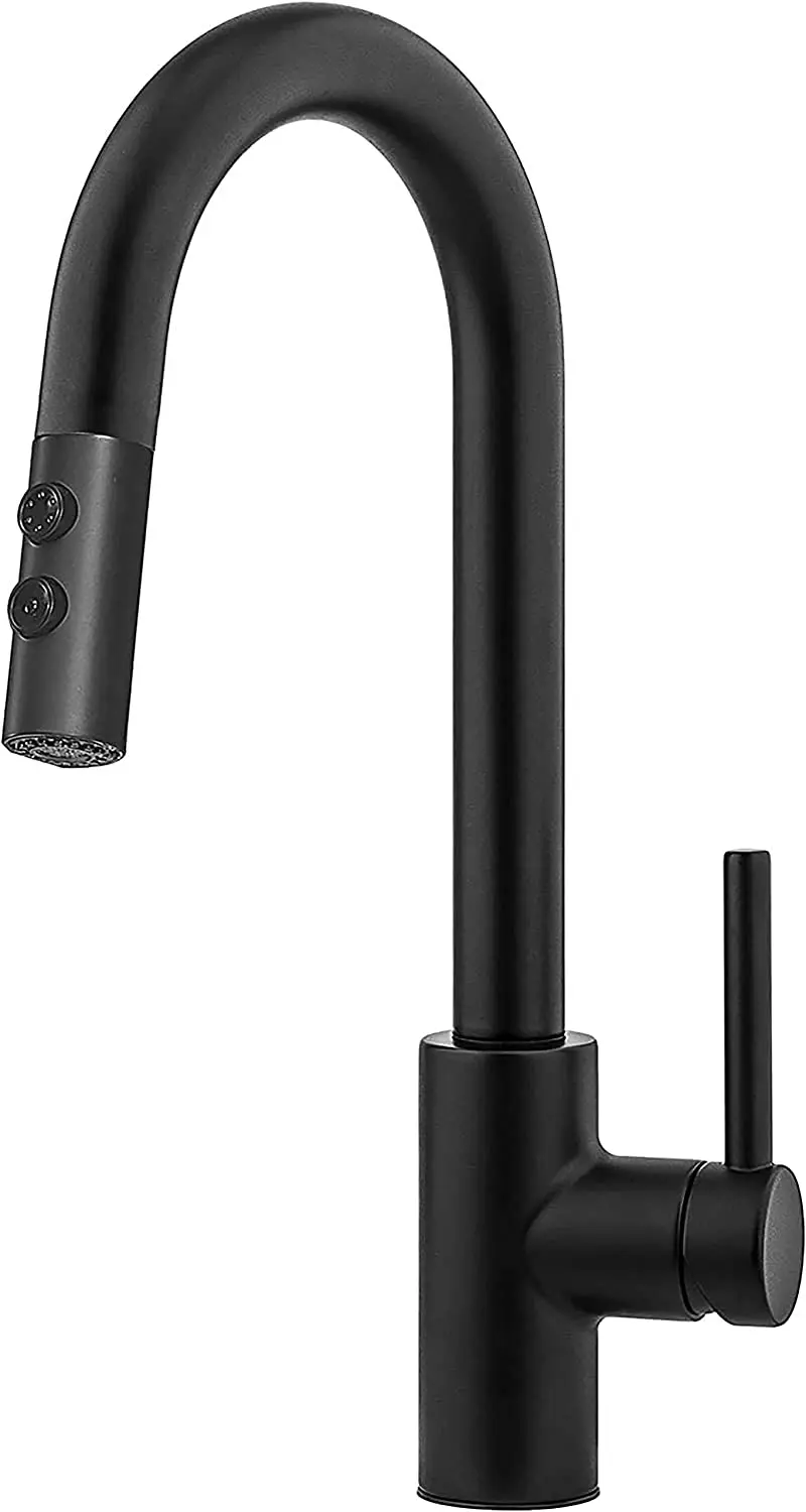

POPTOP Black Kitchen Faucet, Kitchen Faucets with Pull Down Sprayer, Single Handle Pull Out Kitchen Sink Faucets, Commercial Pu
