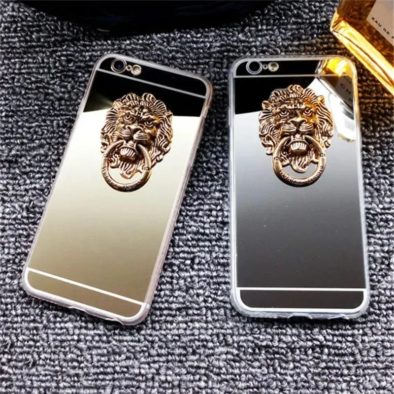 

Luxury Lion Head Ring Plating Glitter Bling Mirror Soft Case for Samsung S20 S21 S23 Ultra Plus Note 9 10 20 Ultra Case Cover