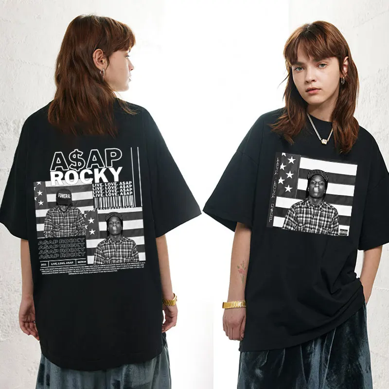 

Rapper ASAP Rocky Music Album Live Love Print T-shirt Men Women Vintage Casual T Shirts High Street Fashion Oversized T-shirts