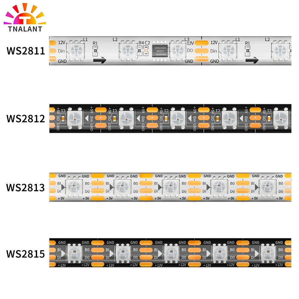 

RGB светодиодная лента TNALANT WS2812 30/60/144 LEDs/m IP30/IP65/IP67 DC5V/DC12V