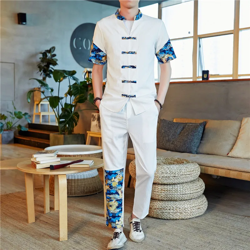 

Мужской костюм Тан в традиционном китайском стиле Yourqipao, рубашка ханьфу, брюки, комплект униформы в японском стиле, блузка и брюки