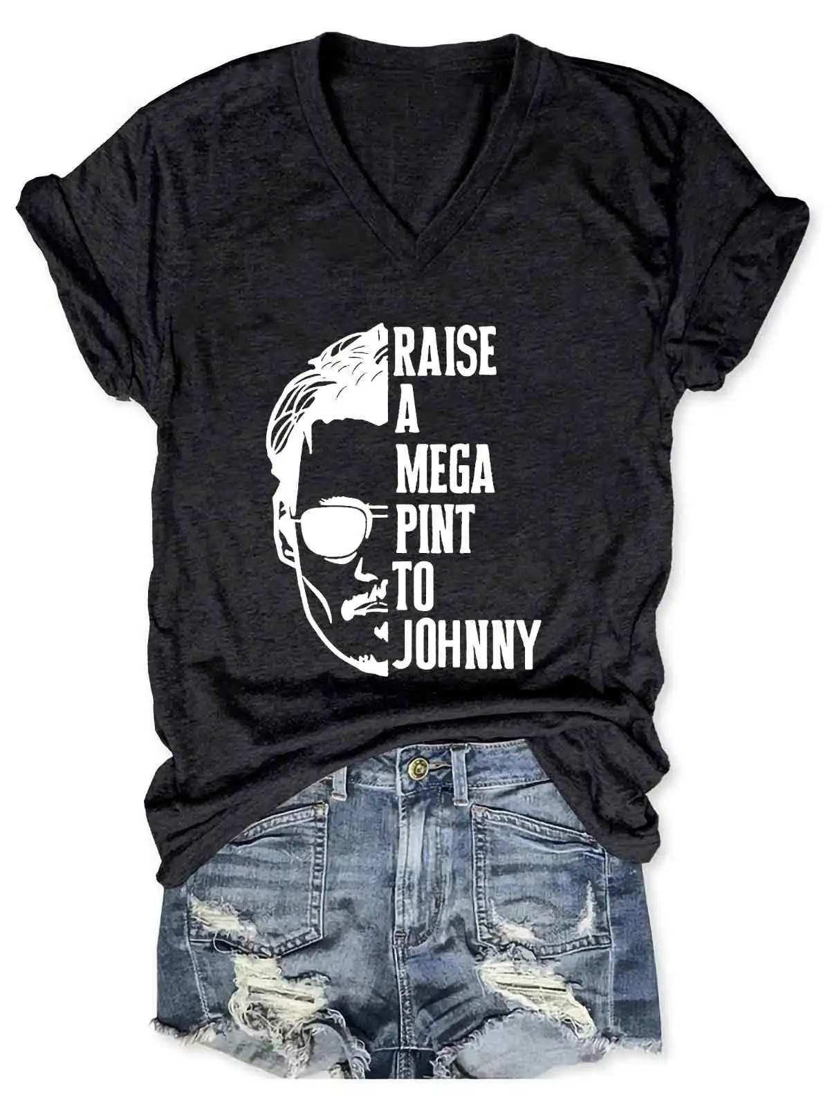 Women's Raise A Mega Pint To Johnny V-Neck T-Shirt
