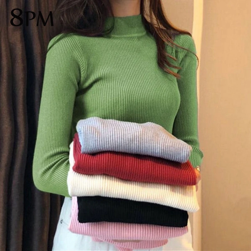 

Women's Knitting Sweater Long Sleeve Sweatershirt Pullover Candy Colors Turtleneck Tops Fashion Chic Women Clothes ouc1565