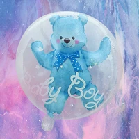 party blue pink helium balloon gender reveal decor 4d transparent baby shower boy girl bear bubble ball kids 1st birthday