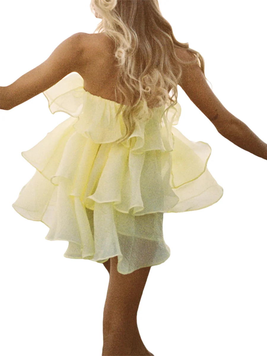 

Fairy Mesh Tulle Dress for Women Puff Sleeve Mini Princess Dress Square Neck Prom Short Party Dress B Dress Yellow Medium
