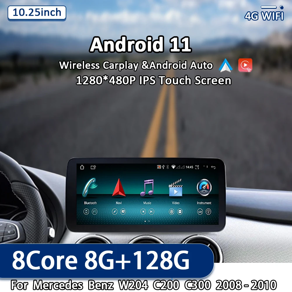 Система Android 11 Беспроводная Carplay Auto 4G WIFI GPS навигация видео Радио для Mercedes Benz W204 C200