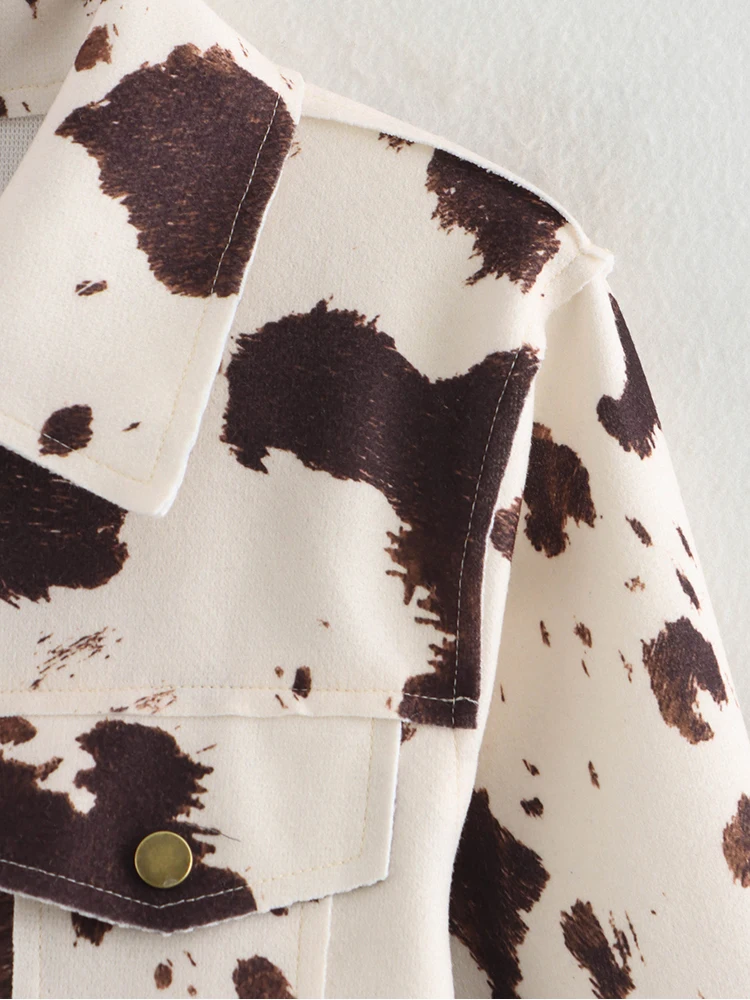 Новинка 2024 осенне-зимняя женская куртка с животным принтом модная лацканами