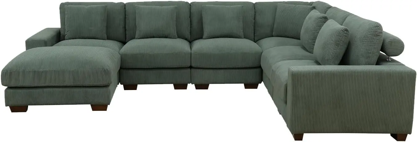 Зеленый вельветовый диван L-образный с оттоманкой для хранения вещей секционные