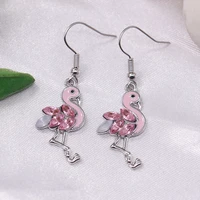 flamingo shaped earrings for women 2022 new fashion girls pink inlaid resin diamond alloy earrings birthday party jewelry gifts