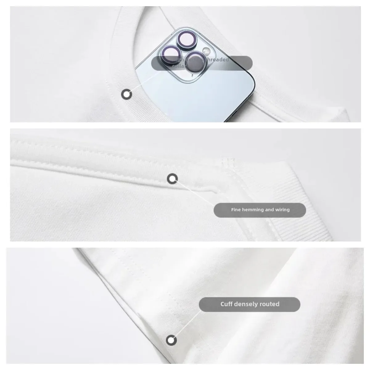 American Style White Round Neck T-Shirt Pure Cotton Short Sleeves Men's Summer Trendy Brand Loose-Fit Half Sleeve Thick