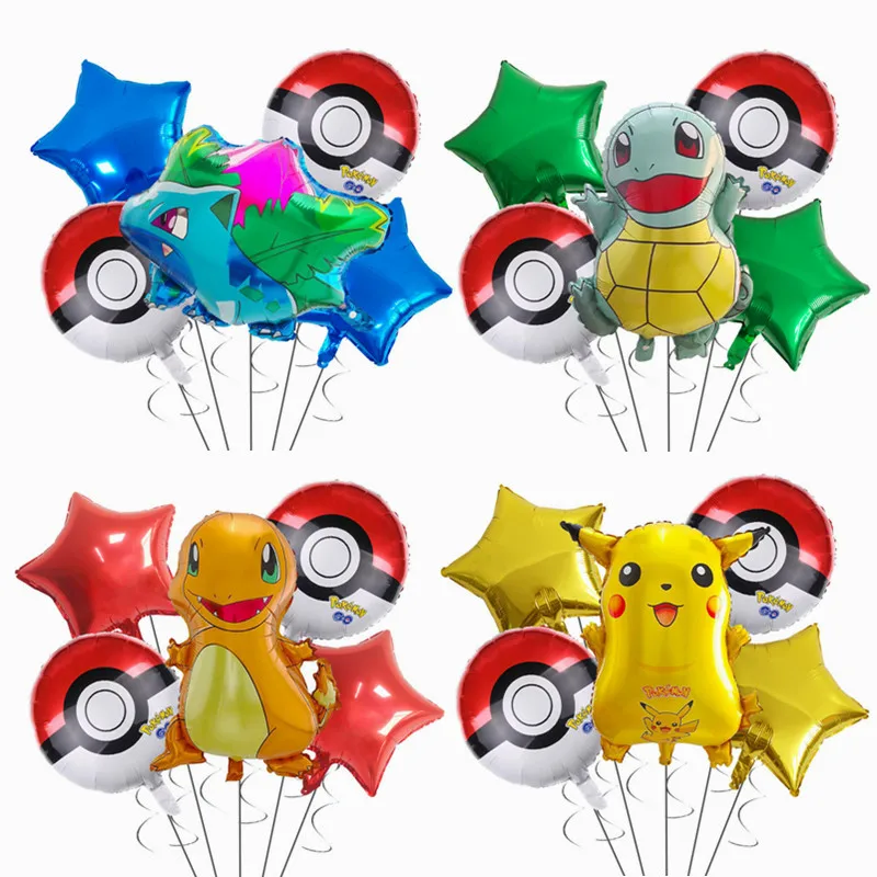 

5pcs/set Pokemon Balloon Kids Balloon Toy Pikachu Squirtle Action Figure Pokemon Elf Ball Kids Birthday Toy Cartoon Balloon Gift