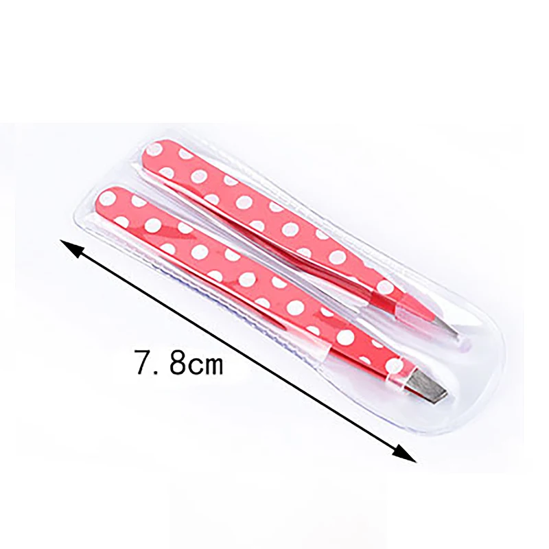 

Hair Removal Tweezers Stainless Steel Eyebrow Clips Mini Pink Dots Slanted Flat Tip Point Eye Brow Makeup Beauty Tool Set