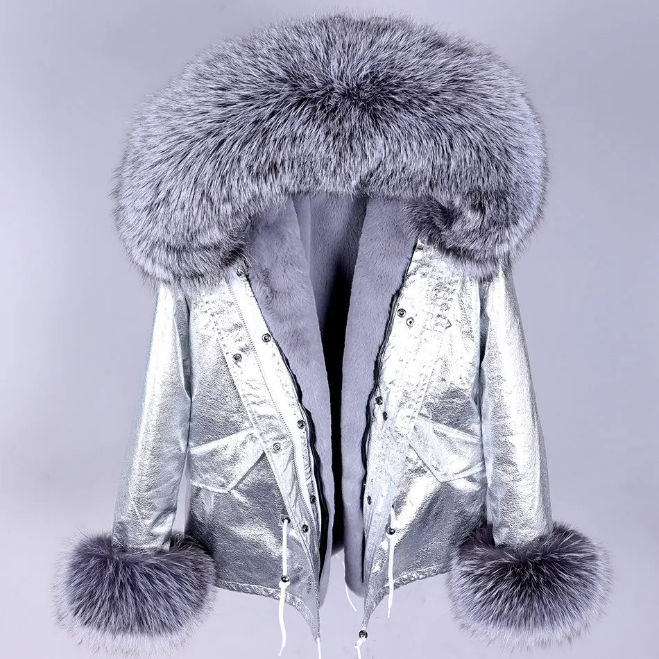 maomaokong 2022 Winter Women's jacket fur coat Natural real Fox fur collar parka  Faux Fur Lining Short Jacket
