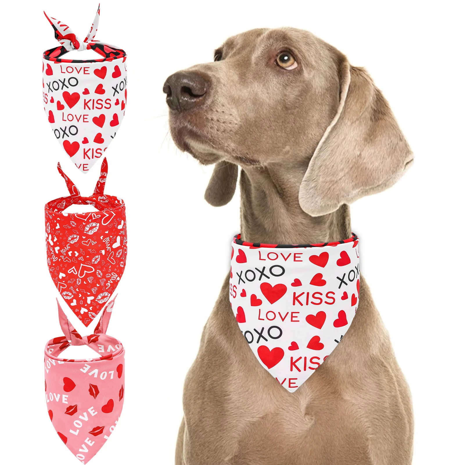 

Valentines Day Dog Bandana Scarf Heart Design Valentines Triangular Scarf for Dogs New Arrival Bandanas for Pets Heart Pattern