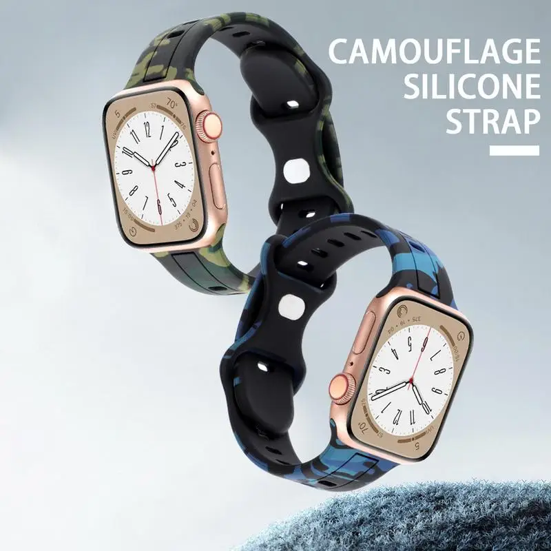 

Ремешок силиконовый Камуфляжный для Apple Watch Band Series Ultra 3 4 5 6 7 8 SE, сменный Браслет для наручных часов, умных часов