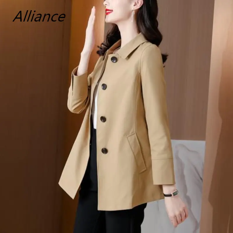 

Женское однобортное пальто, хлопковое пальто цвета хаки в британском стиле с воротником-поло, весна-осень 2023