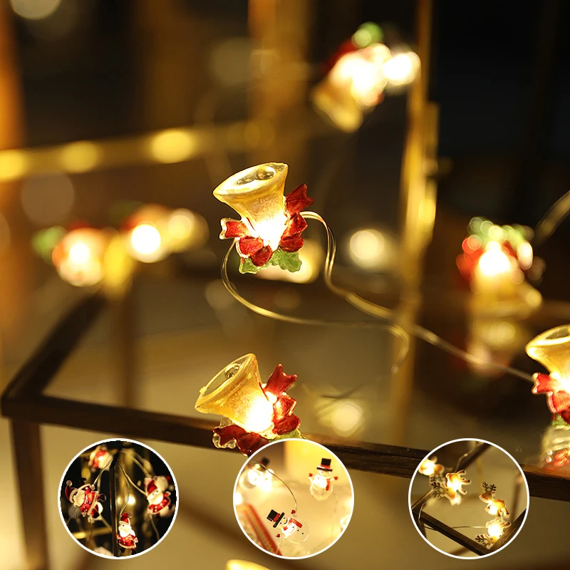 

Battery Power 10/20 Lights Christmas Bell Santa Snowman LED Light String New Year Room Decor Navidad Christmas Decoration Home