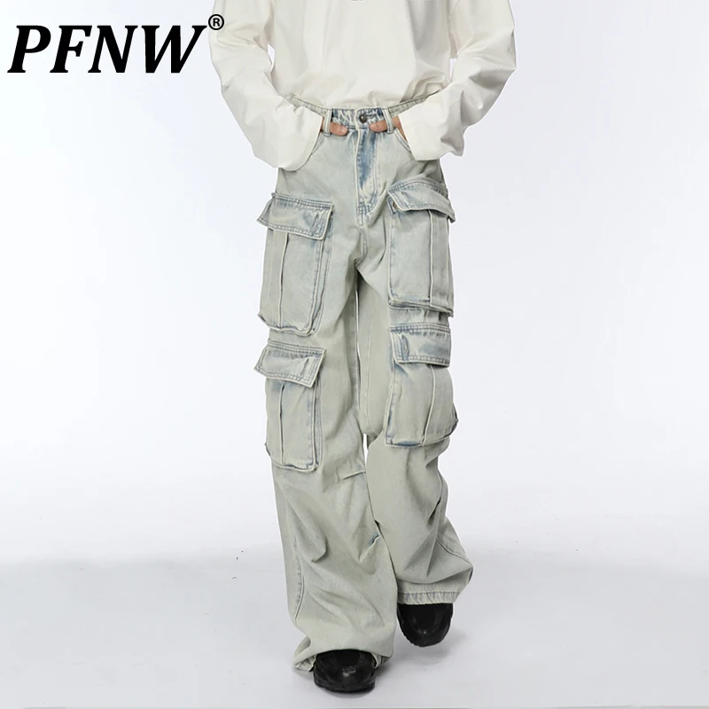 

PFNW Multi Pockets Men's Denim Cargo Pants High Street Niche Design Male Jeans Safari Style Tech Wear 2023 Autumn Trendy 28W1646