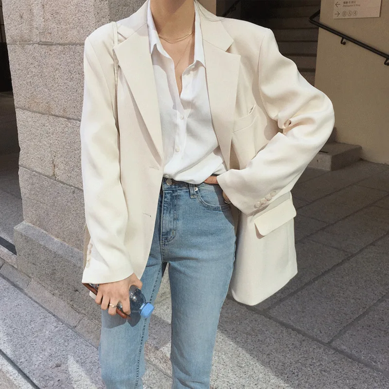 Blazer Women's New Style 2021 Korean Casual Single-breasted Loose Long-sleeved Autumn Suit Temperament Blouse British Style