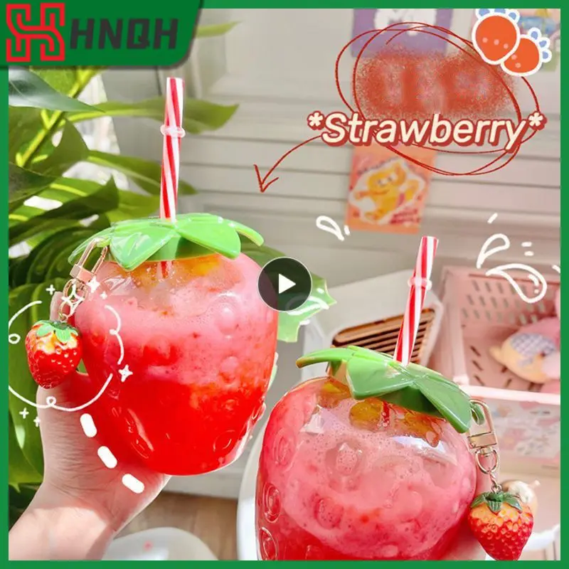 

500ml Strawberry Straw Cup Plastic Cup Cute Female Handy Milk Tea Cup Kids Portable Water Cup For Camping Hiking Home Girls Boys