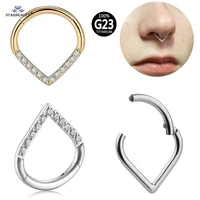 1pc astm f136 g23 titanium piercing nose ring septum piercing jewelry nariz clicker rook piercing daith crystal tragus earrings