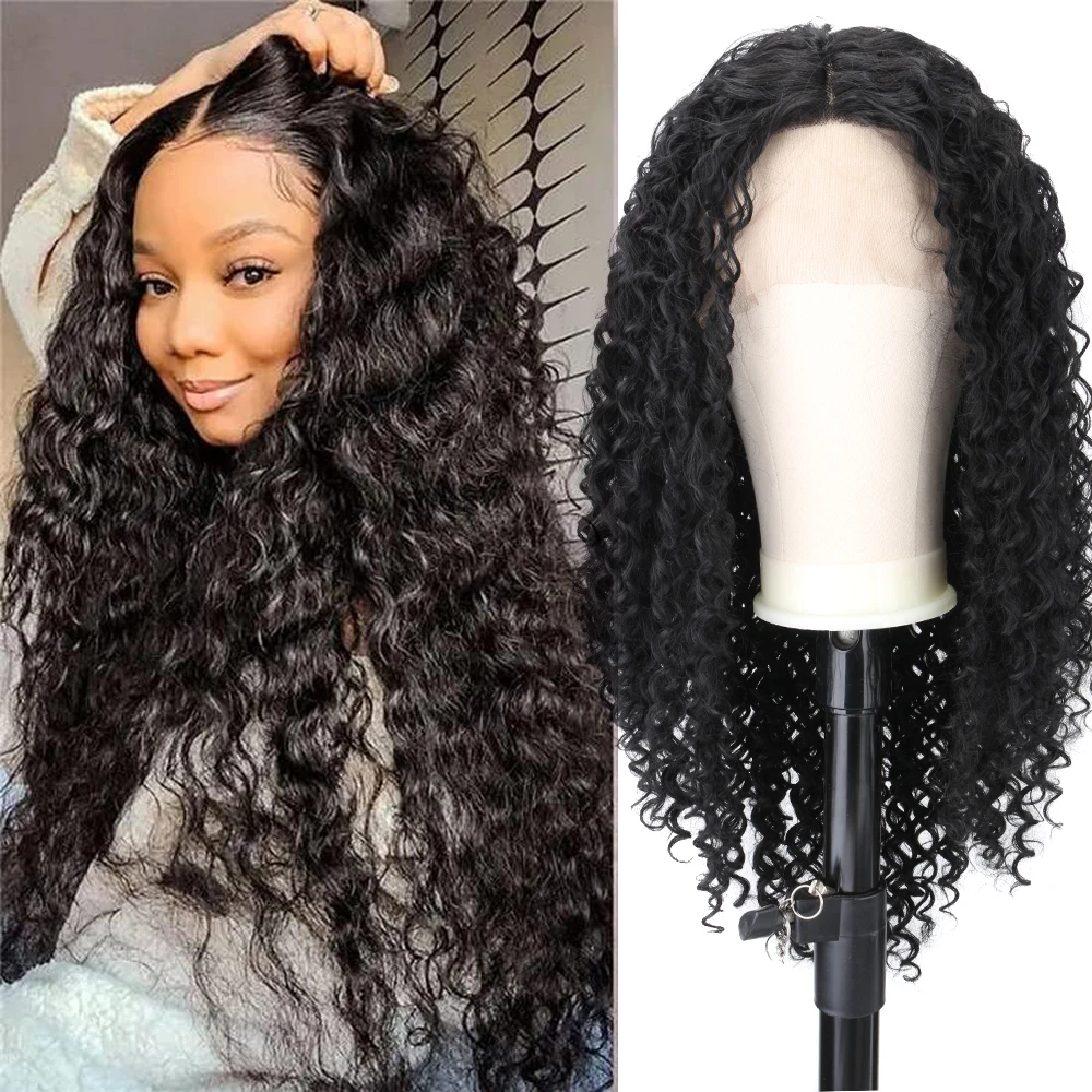 

Deep Curly Lace Front Wig Middle Part Synthetic Hair Glueless Full Lace Wig 20-26inch Ombre Burgundy Deep Wave Frontal Wig
