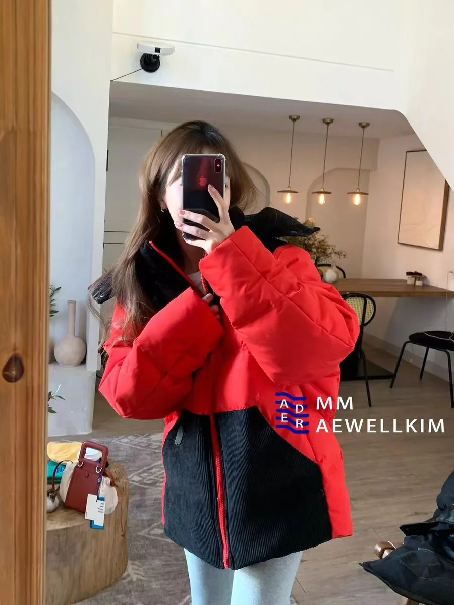 Ader error Winter thickened detachable hooded men's and women's design sense color blocking splicing down jacket