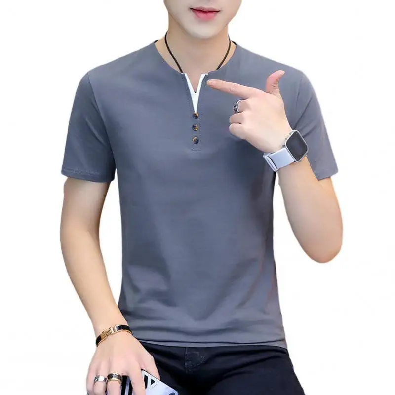

Summer Top Men T-shirt Casual Short Sleeve Cotton Business T-shirts Men Slim Fil Solid Color Cotton TShirt Men Fashions Clothing