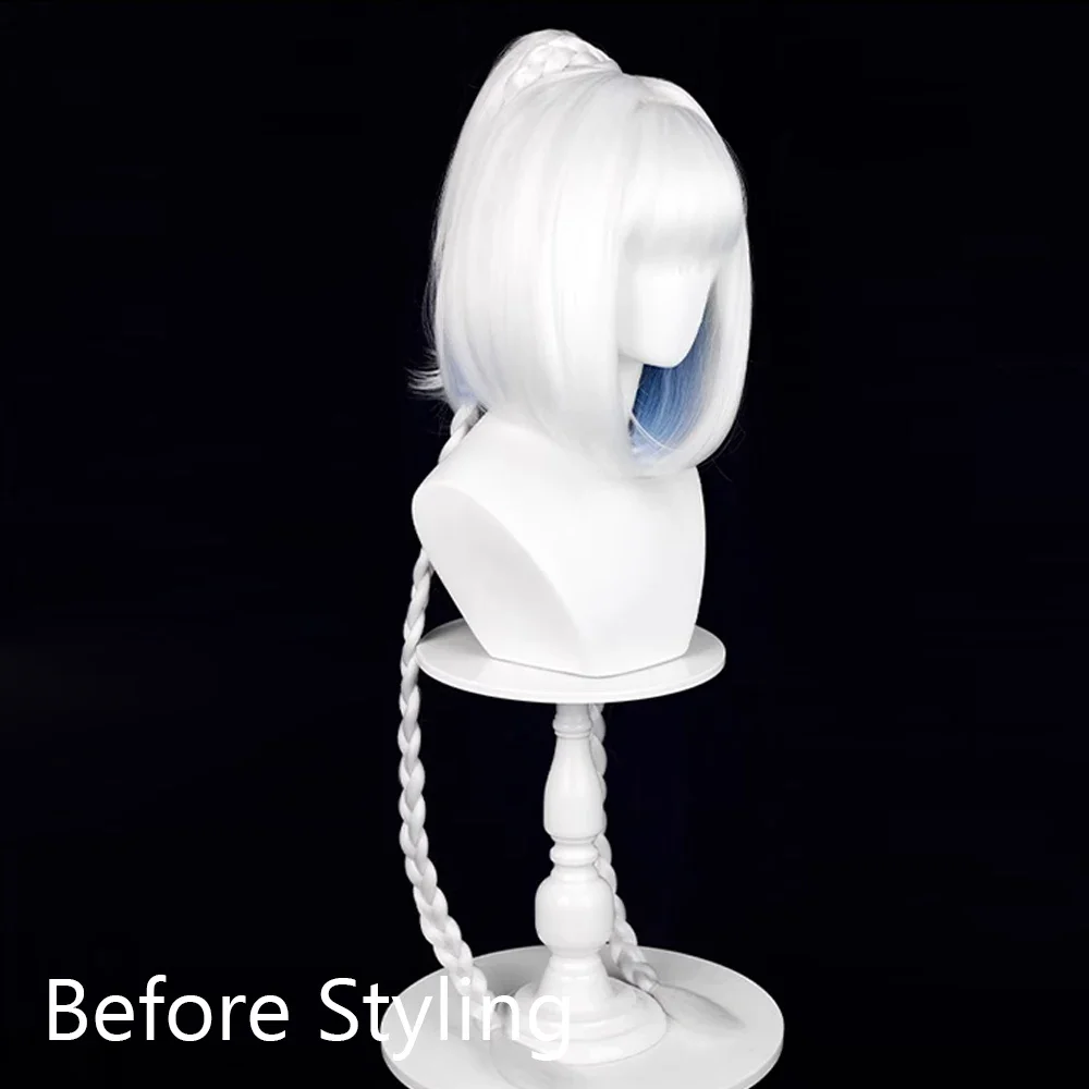 Genshin Impact Mu 512 Парик Синтетический Длинный Прямой Омбре Белый Синий Коса Игра