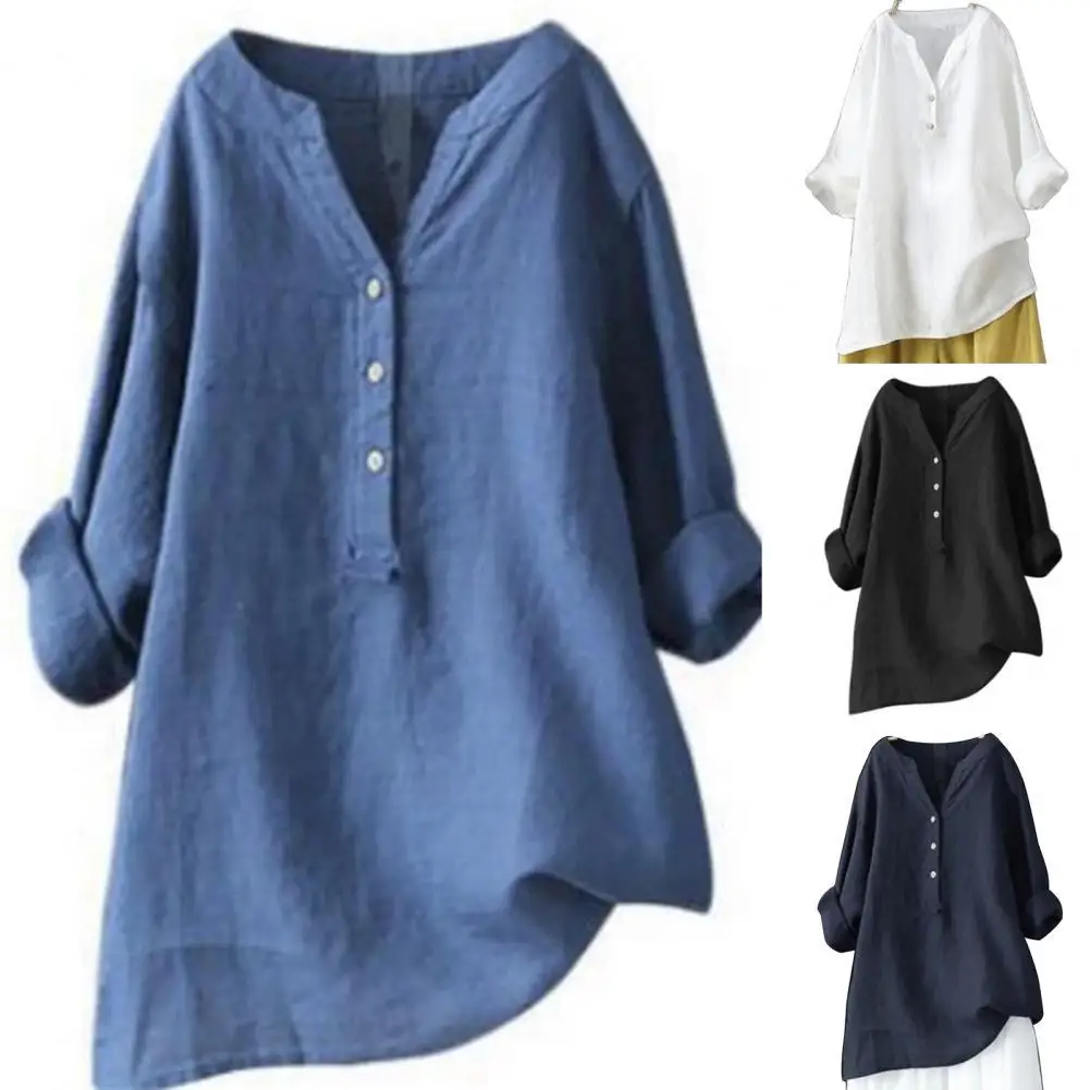 

Women Shirt Solid Color O Neck Simple Casual Spring Top for Daily Wear