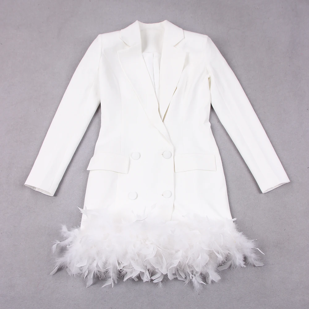 

White Suit Feather Dresses Lady Mini Dress Sexy Nightclub Elegant and Dignified Style