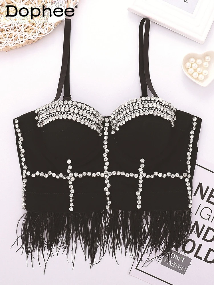 

Streetwear Women's Camis Clothes Feather Tank Tops 2022 New Summer Sexy Shaping Bra Design Outwear Diamond Vest