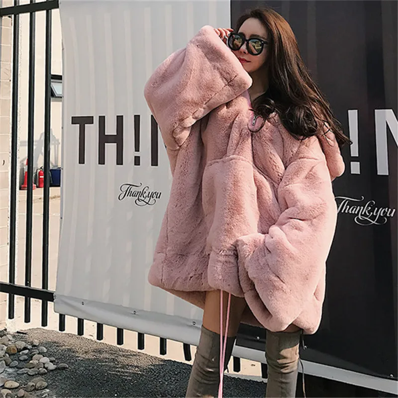 Oversize Woman Faux Fur Coat Winter Warm Thick Hooded Long Coats Women Jacket Fashion Loose Plush Overcoat Fluffy Jackets 2022