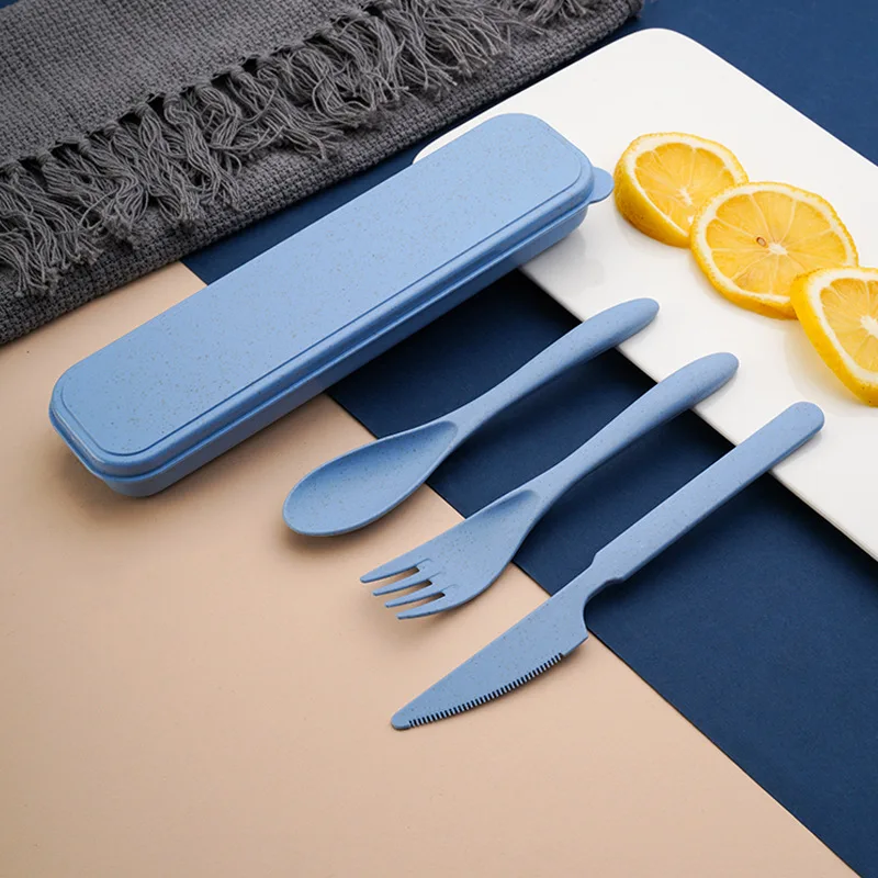 Creative portable cutlery box knife fork and spoon set plastic student canteen travel three-piece |