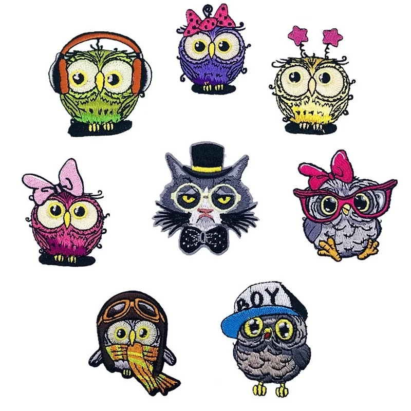 

8Pcs/lot cartoon Cute owl Series DIY ironing Patches for child clothes Sew Iron Embroidery Patch Appliques T Shirt Badge Decor