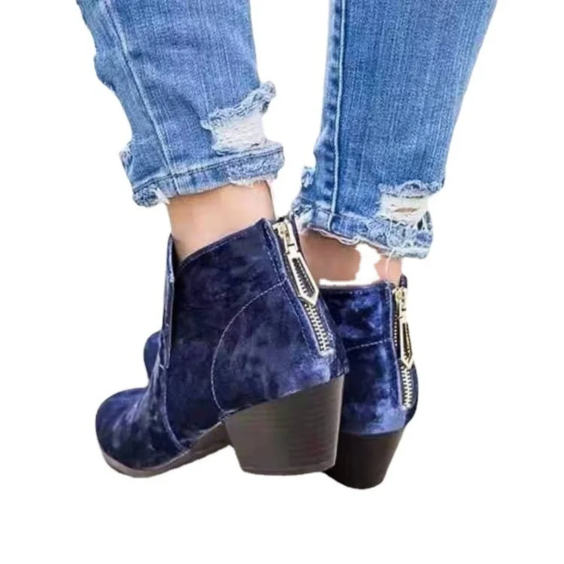 Autumn New Style Thick-heel Zipper Suede Belt Low-tube Women's Boots High-heel Martin Boots Hot-selling Women's Boots