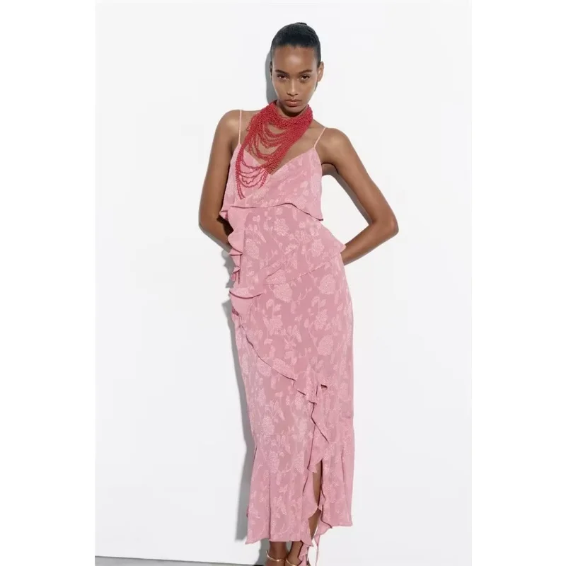 

2023 summer stacked decorative jacquard dress slip maxi dress