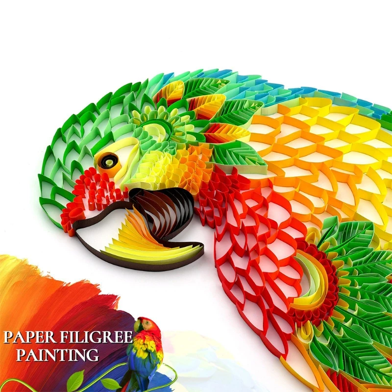 

3D Rainbow Parrot Quilling Paper Filigree Painting Kit Handmade Wall Art Decal Stickers DIY Crafts for Home Bedroom Decoration
