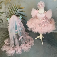 pink puffy toddler birthday flower girl dress detachable train girl pageant wedding party dresses custom made first communion