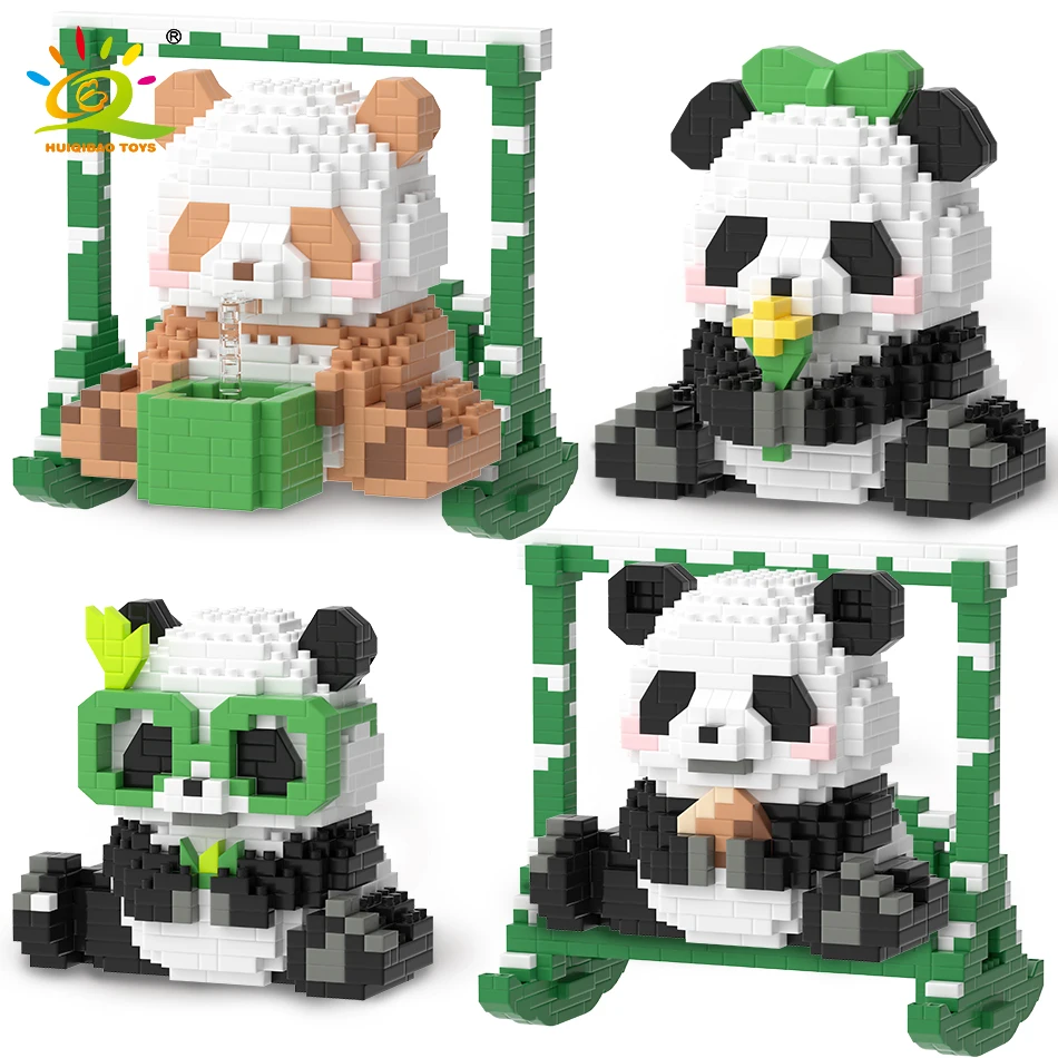 

HUIQIBAO DIY Мини Милая животная панда строительные блоки MOC мультфильм Маленькая панда украшение для дома Кирпичи игрушки для детей Подарки