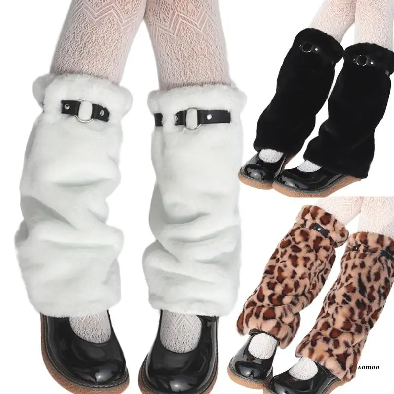 

Женские зимние плюшевые гетры для девочек с ремнем из искусственной кожи с пряжкой японская Лолита студенческие кавайные носки до колена с искусственным мехом