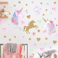 2022 cartoon unicorn horse star heart shape pattern wall sticker for kids room home decoration diy animal mural art pvc decal
