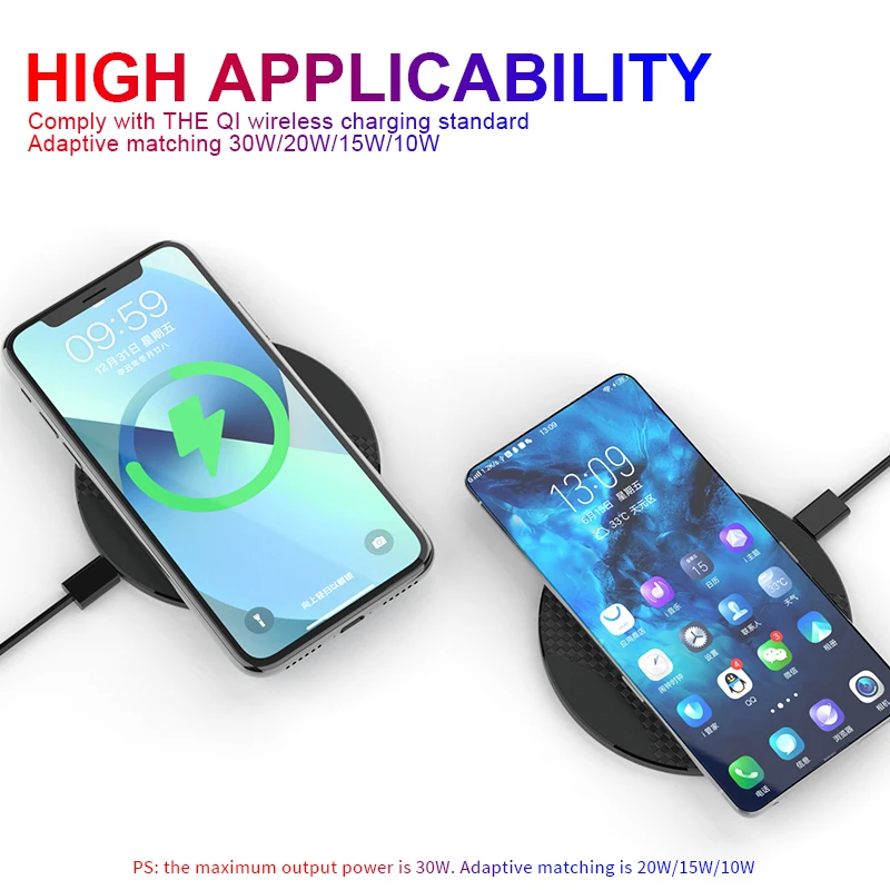30W Fast Wireless Charger Pad for iPhone 13 12 11 X XR Pro Max For Samsung Galaxy S21 S20 S10 S9 S8 Xiaomi Charging |