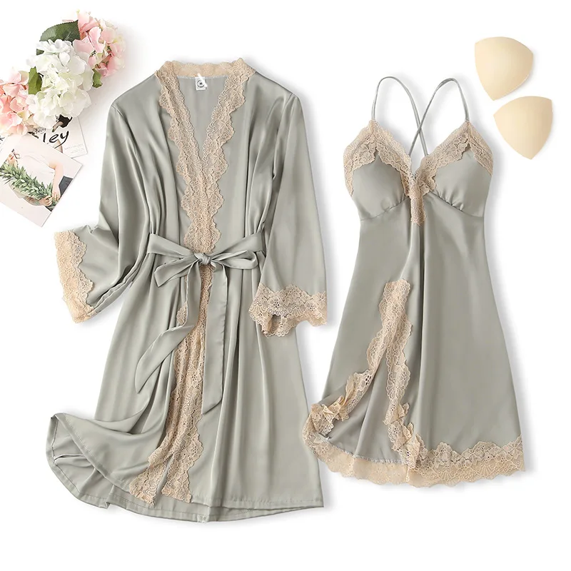 2 шт. Женская атласная ночная рубашка на бретельках |