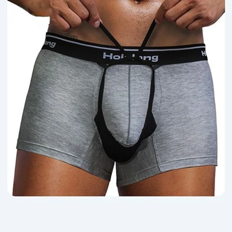 Man Penis Pouch Sexy Slips Front Open Hole Underwear Physical Therapy Scrotum Varicocele Boxers Health Care Bulge U-Convex Brief