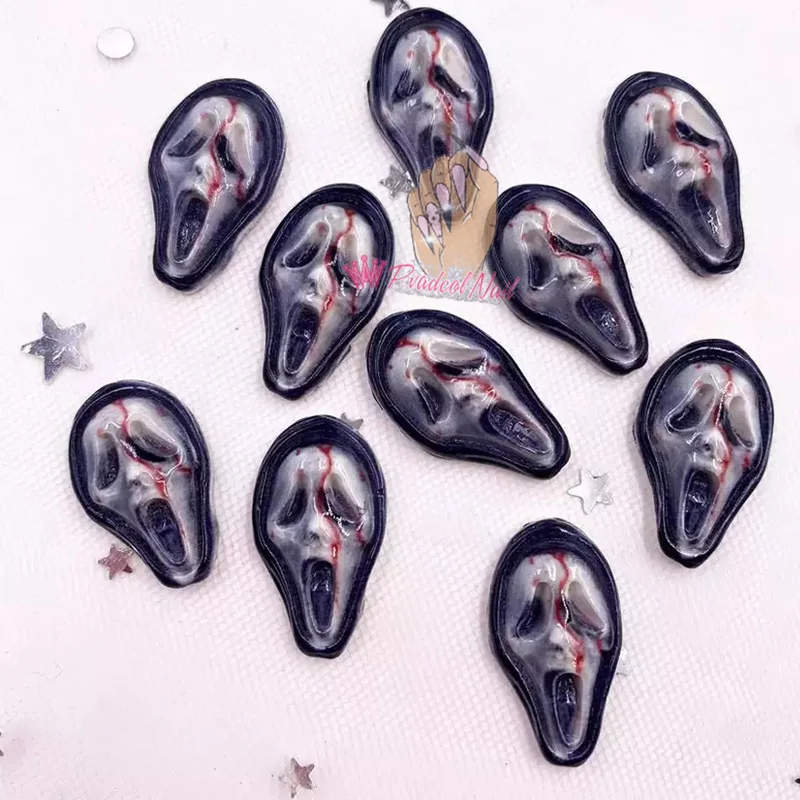 10Pcs 3D Nail Art Halloween Scream Charms Rhinestones Decoration Ghostface Spooky Design Luxury DIY Manicure Accessorie - купить по