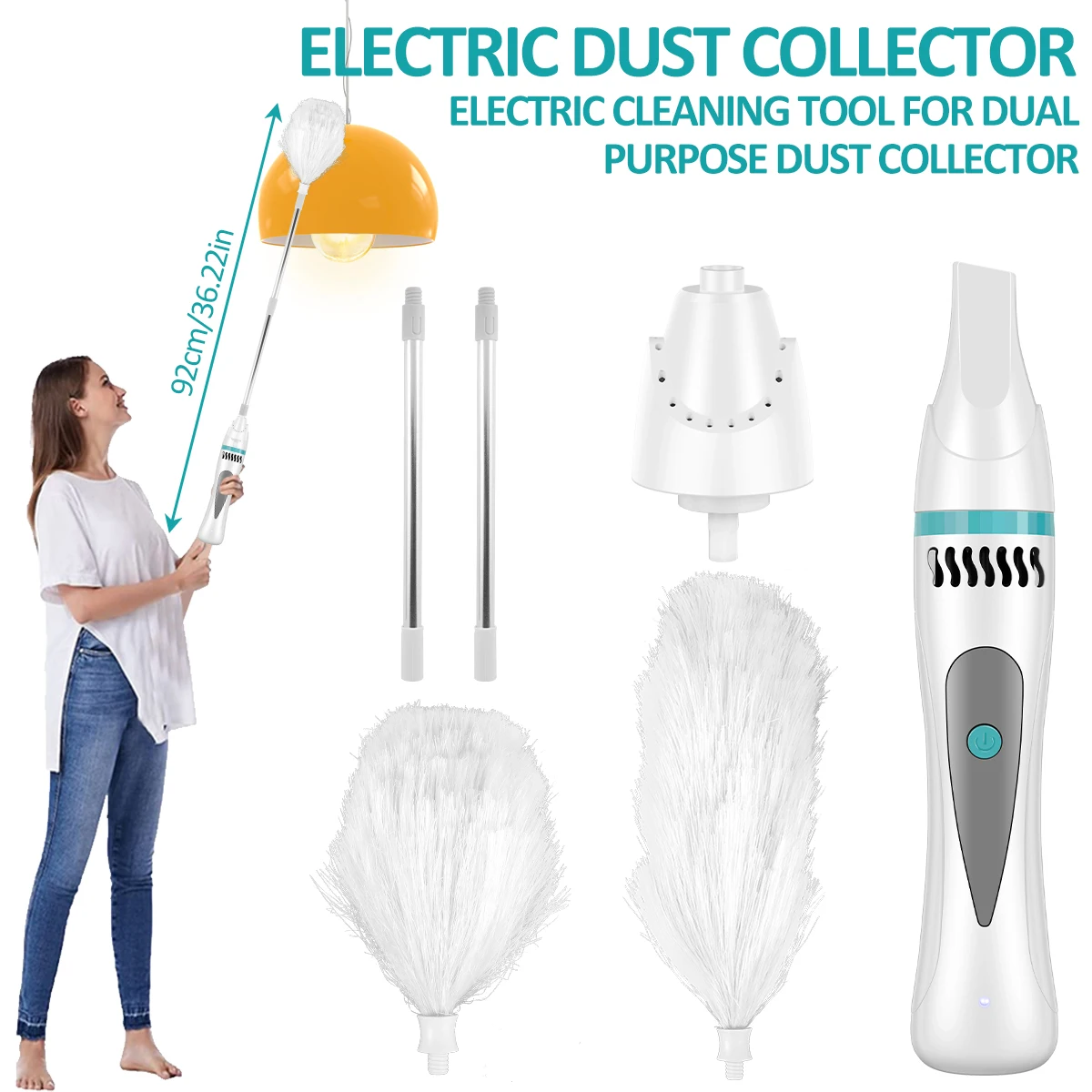 

Microfiber Feather Duster USB Rechargeable 360° Spin Cleaning Duster with Extension Pole Portable Ceiling Fan Duster Detachable