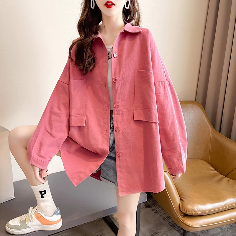 

Real Shot Cost-Effective Solid Color Long-Sleeved Shirt Women's Spring and Autumn Thin Korean Style Mid-Length Square Collar New