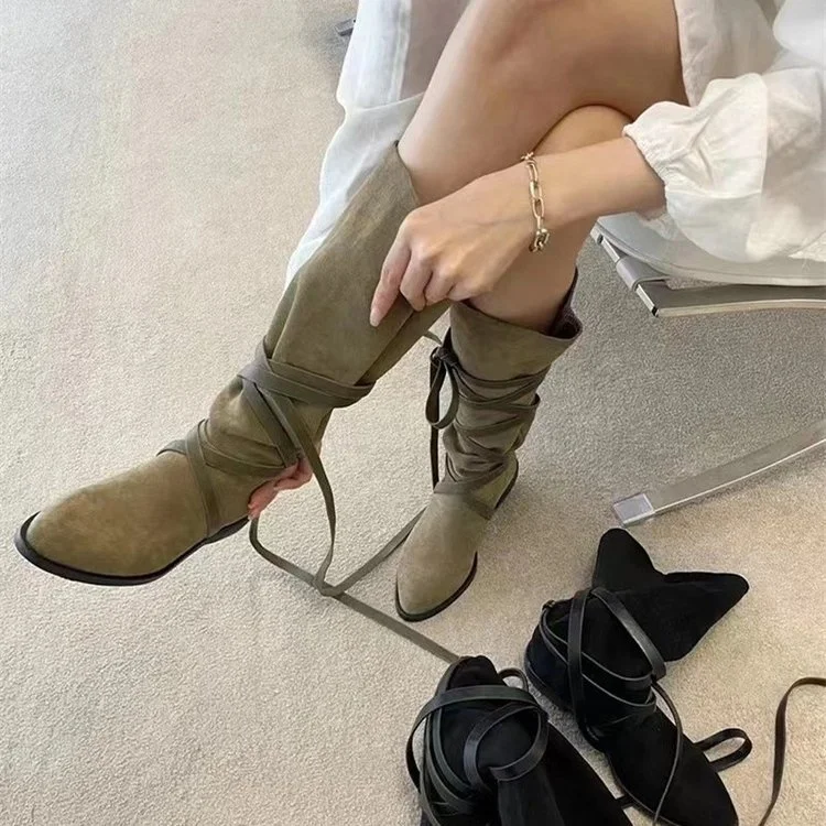 Black Suede Embroidered Knee High Boots Women Pointed Toe Spike Heel Autumn Winter Long Boots Leather Handmade Knee Knight Boots