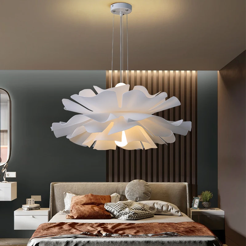 Nordic Flowers Pendant Lights White Acrylic E27 for Table Dining Bedroom Children's Room Home Decor Lusters Hanging Lamp Fixture